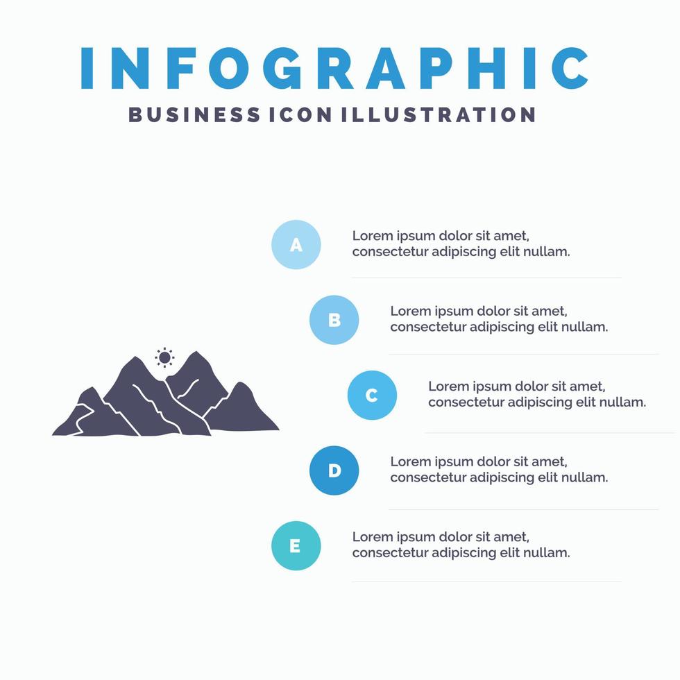 berg. landschap. heuvel. natuur. tafereel infographics sjabloon voor website en presentatie. glyph grijs icoon met blauw infographic stijl vector illustratie.
