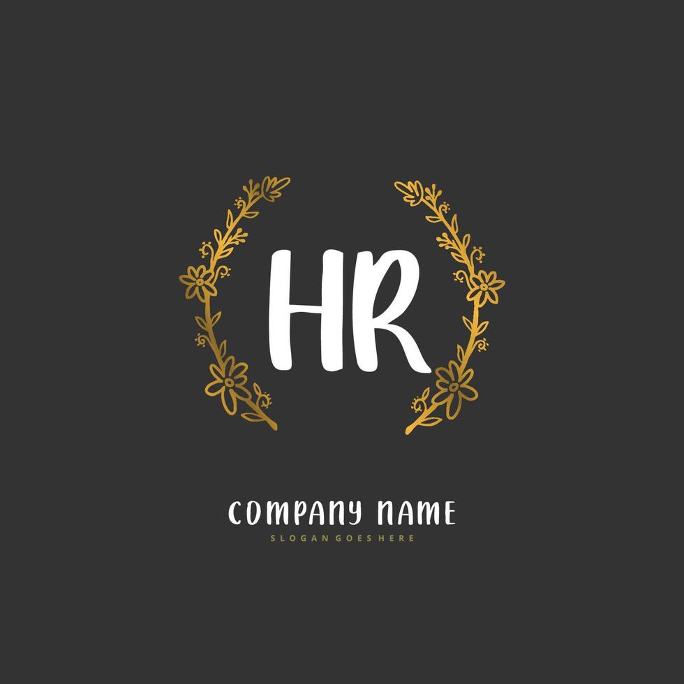 hr eerste handschrift en handtekening logo ontwerp met cirkel. mooi ontwerp handgeschreven logo voor mode, team, bruiloft, luxe logo. vector