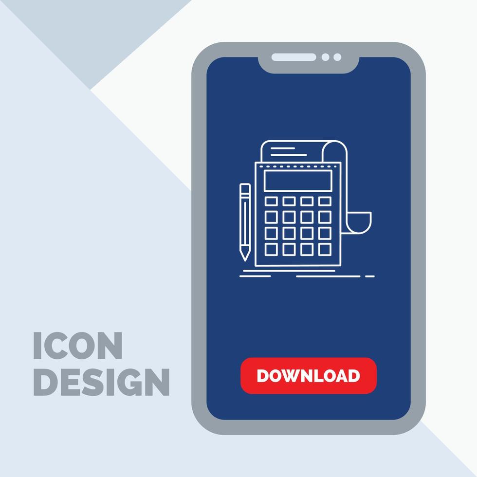 boekhouding. controleren. bankieren. berekening. rekenmachine lijn icoon in mobiel voor downloaden bladzijde vector