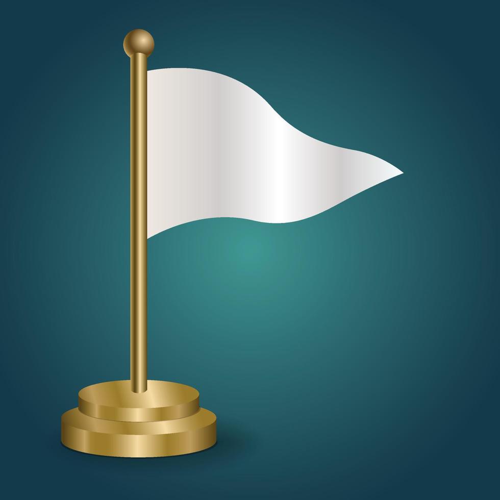 blanco vlag Aan gouden pool Aan gradatie geïsoleerd donker achtergrond. tafel vlag, vector illustratie