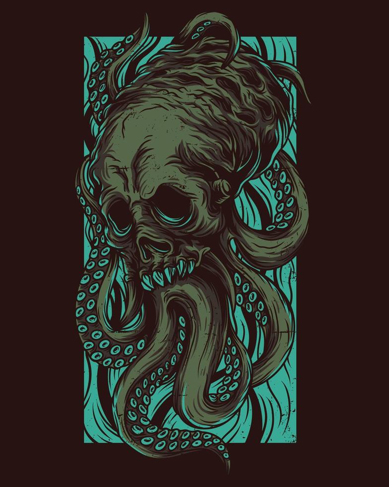 Octopus karakter vector illustratie artwork van wie hoofd lijkt op een schedel