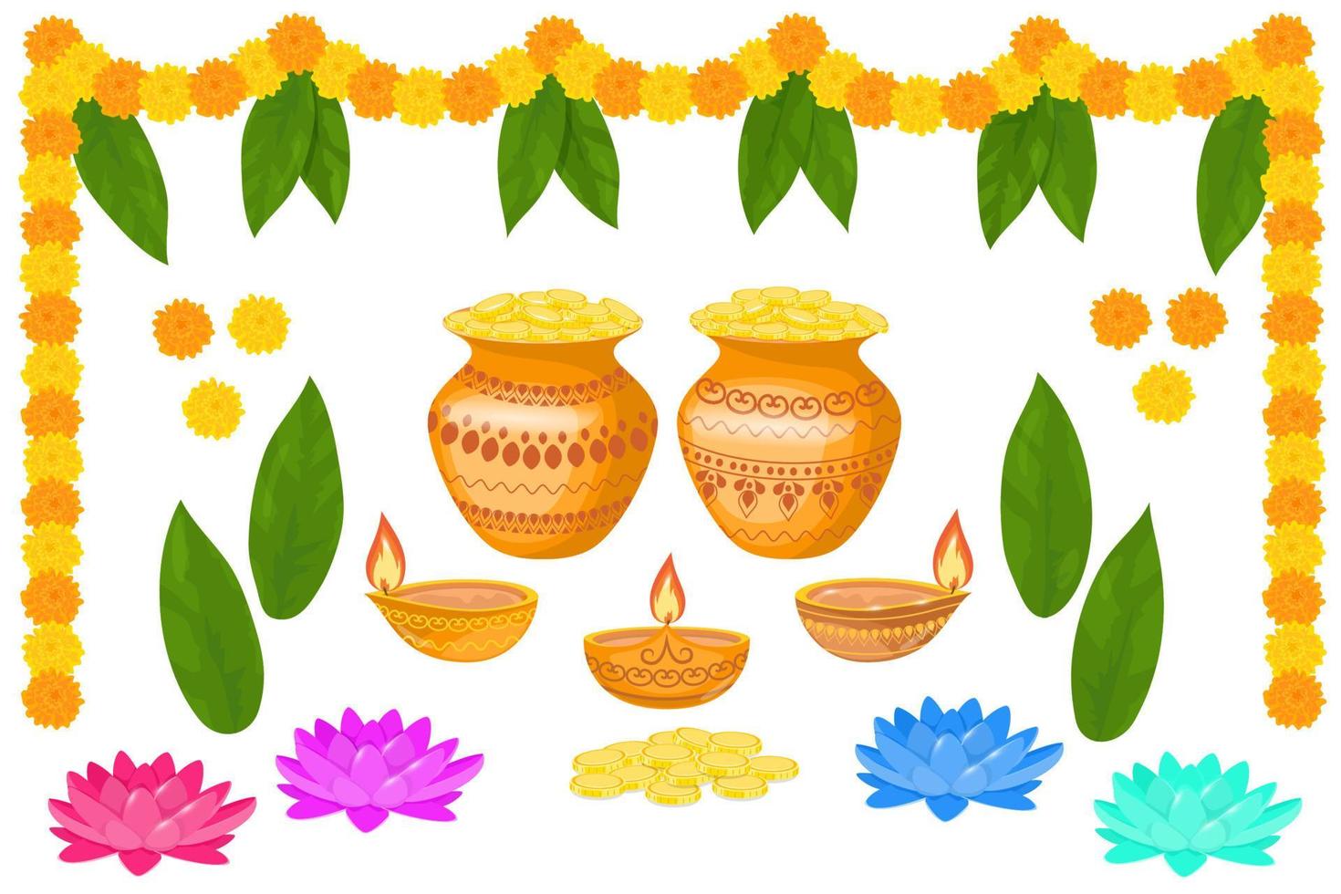 reeks van Indisch vakantie ontwerp elementen. vector illustratie geïsoleerd Aan wit achtergrond. gelukkig diwali licht festival.