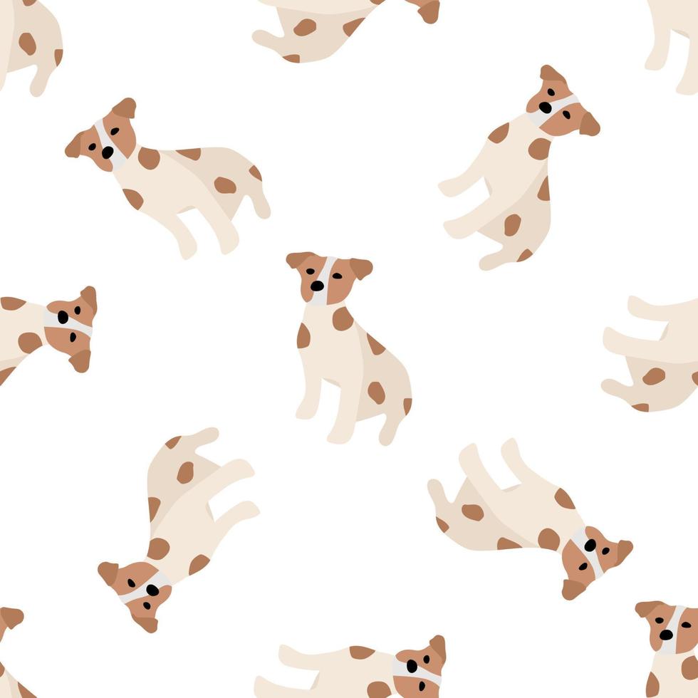 schattige honden jack russell terrier. fanatieke dieren. vector hand getekende naadloze patroon. perfect voor baby, kinderkleding, printontwerp, textiel. witte achtergrond.