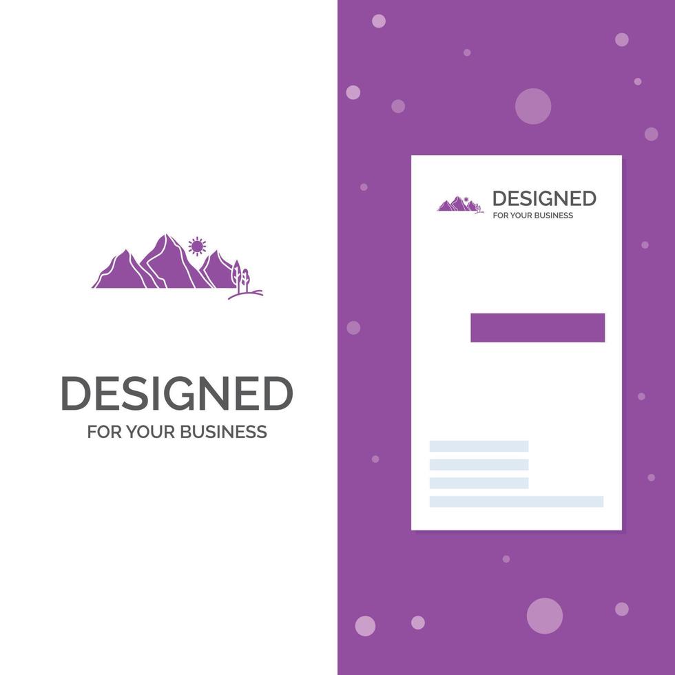 bedrijf logo voor heuvel. landschap. natuur. berg. tafereel. verticaal Purper bedrijf .bezoeken kaart sjabloon. creatief achtergrond vector illustratie