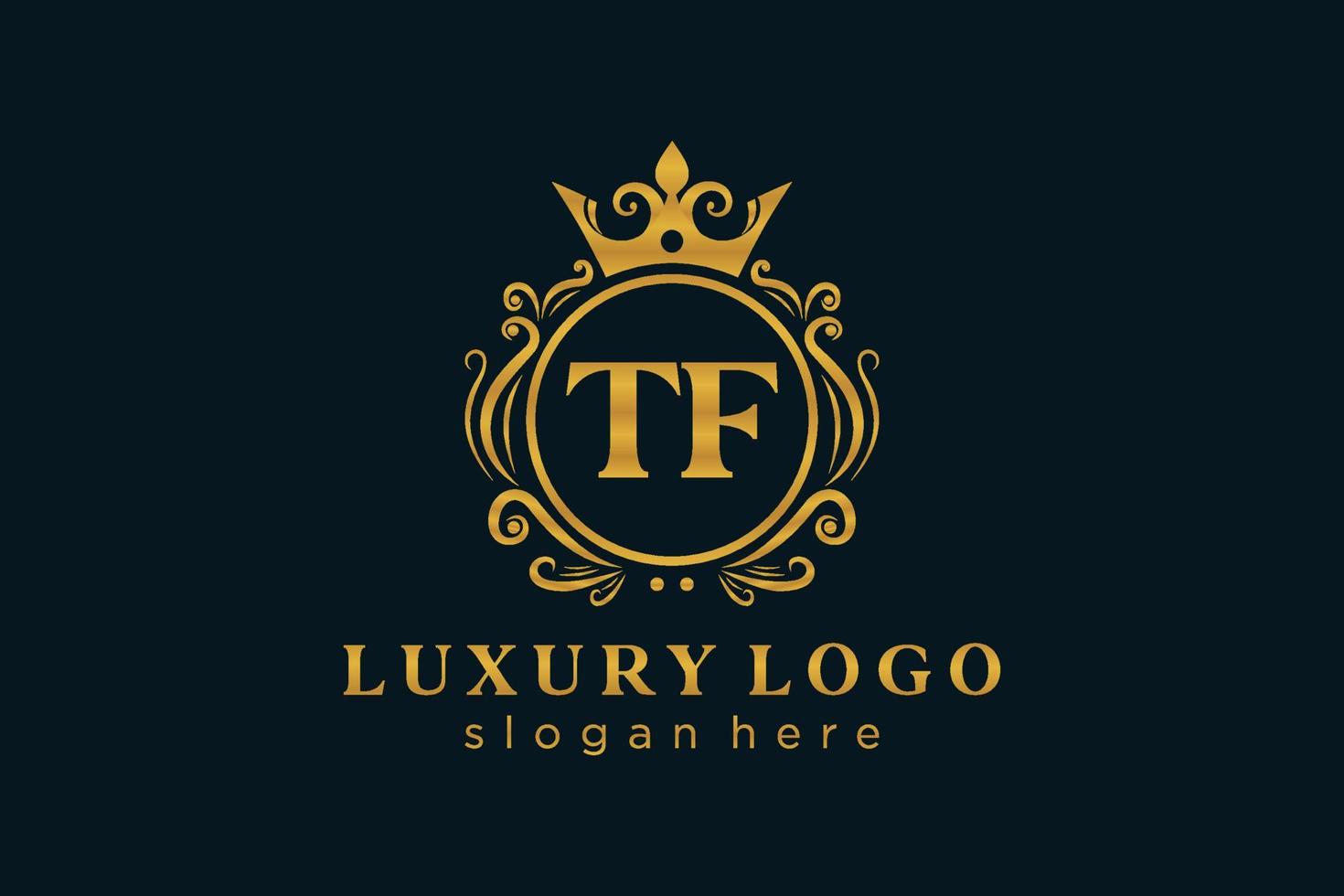 eerste tf brief Koninklijk luxe logo sjabloon in vector kunst voor restaurant, royalty, boetiek, cafe, hotel, heraldisch, sieraden, mode en andere vector illustratie.