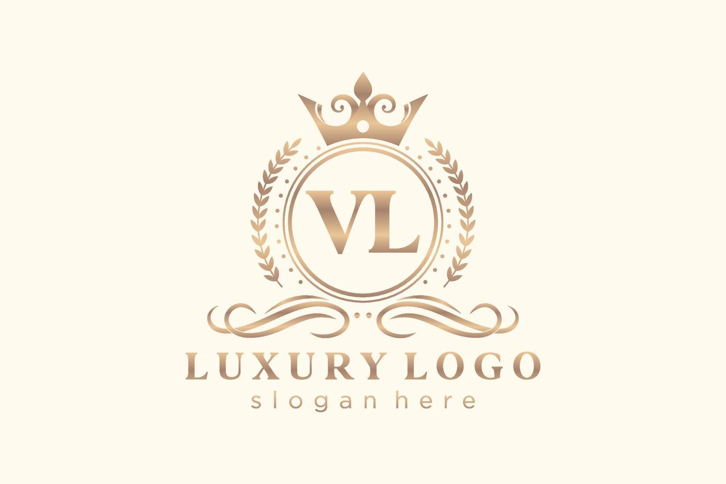 eerste vl brief Koninklijk luxe logo sjabloon in vector kunst voor restaurant, royalty, boetiek, cafe, hotel, heraldisch, sieraden, mode en andere vector illustratie.