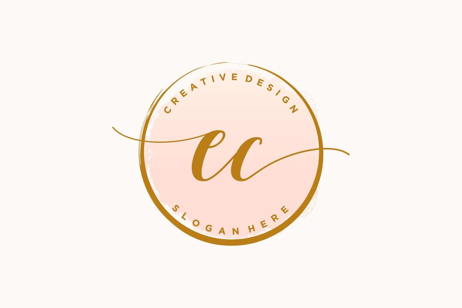 eerste ec handschrift logo met cirkel sjabloon vector handtekening, bruiloft, mode, bloemen en botanisch met creatief sjabloon.