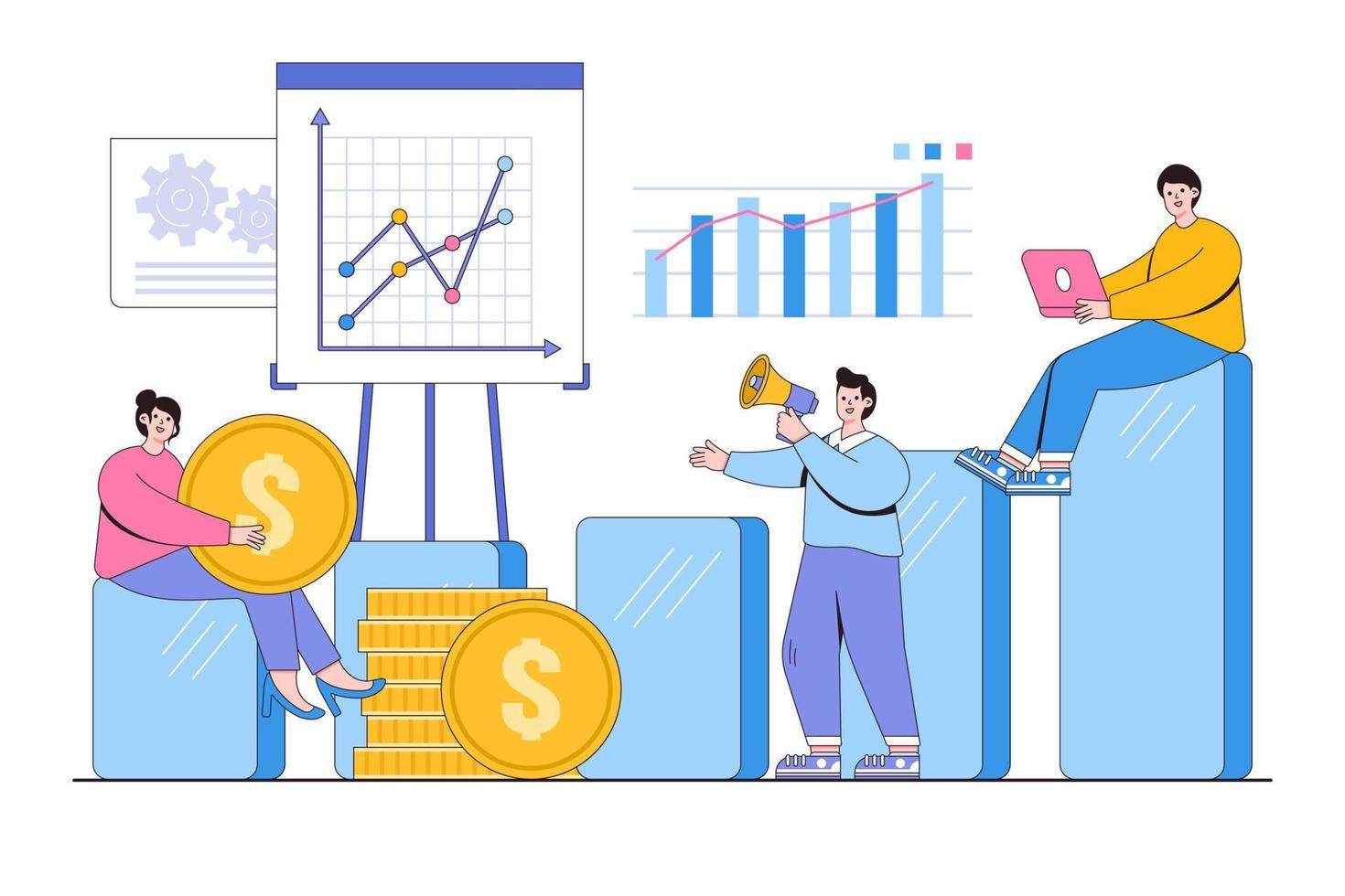 vlak statistisch en gegevens analyse bedrijf diagram voor financiën investering concept. schets ontwerp stijl minimaal vector illustratie