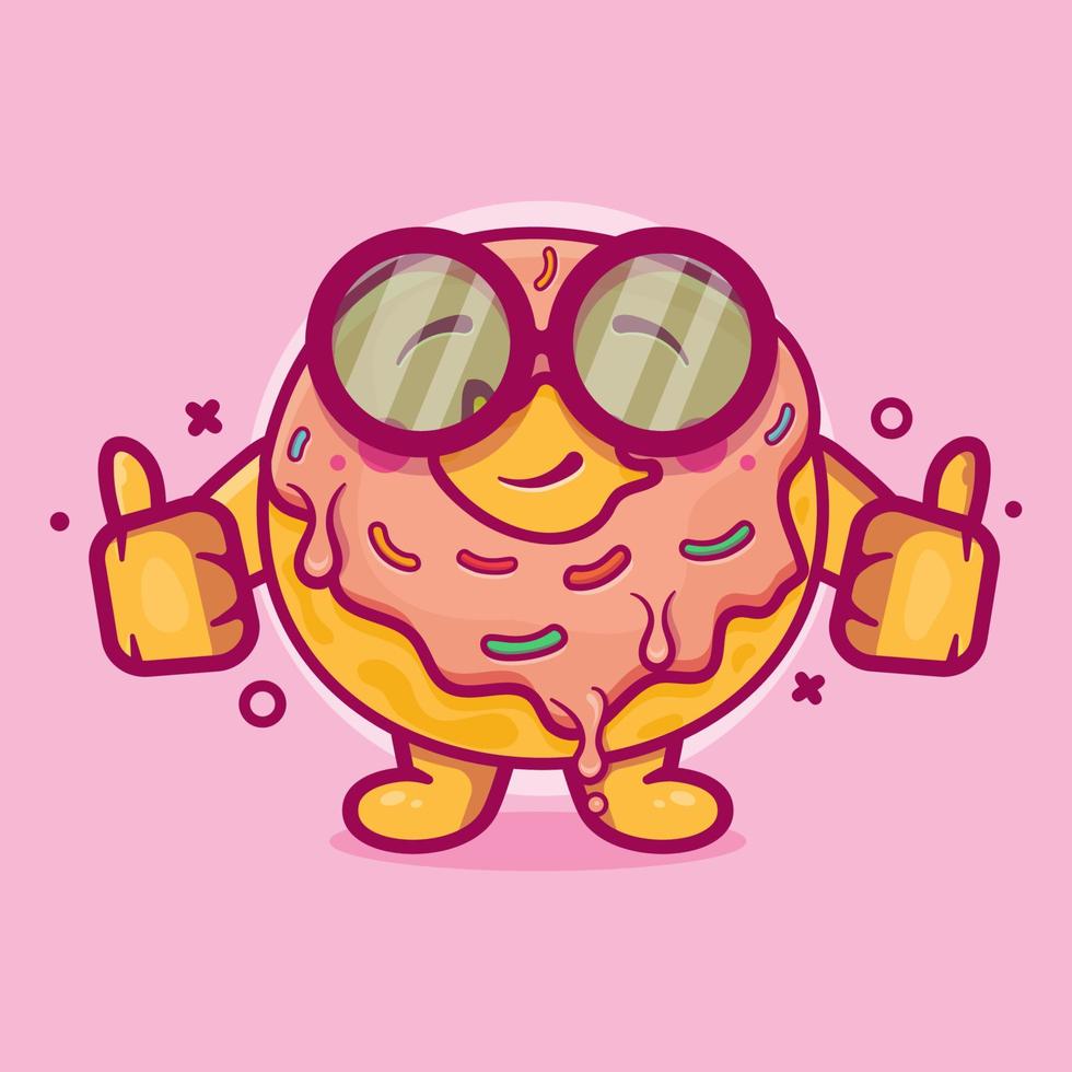 slim donut voedsel karakter mascotte met duim omhoog hand- gebaar geïsoleerd tekenfilm in vlak stijl ontwerp vector
