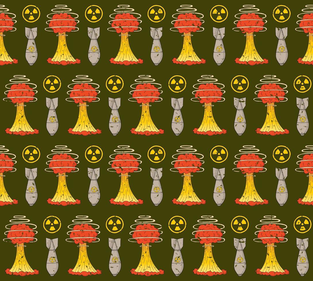 olijf- vector naadloos patroon met elementen van nucleair oorlog