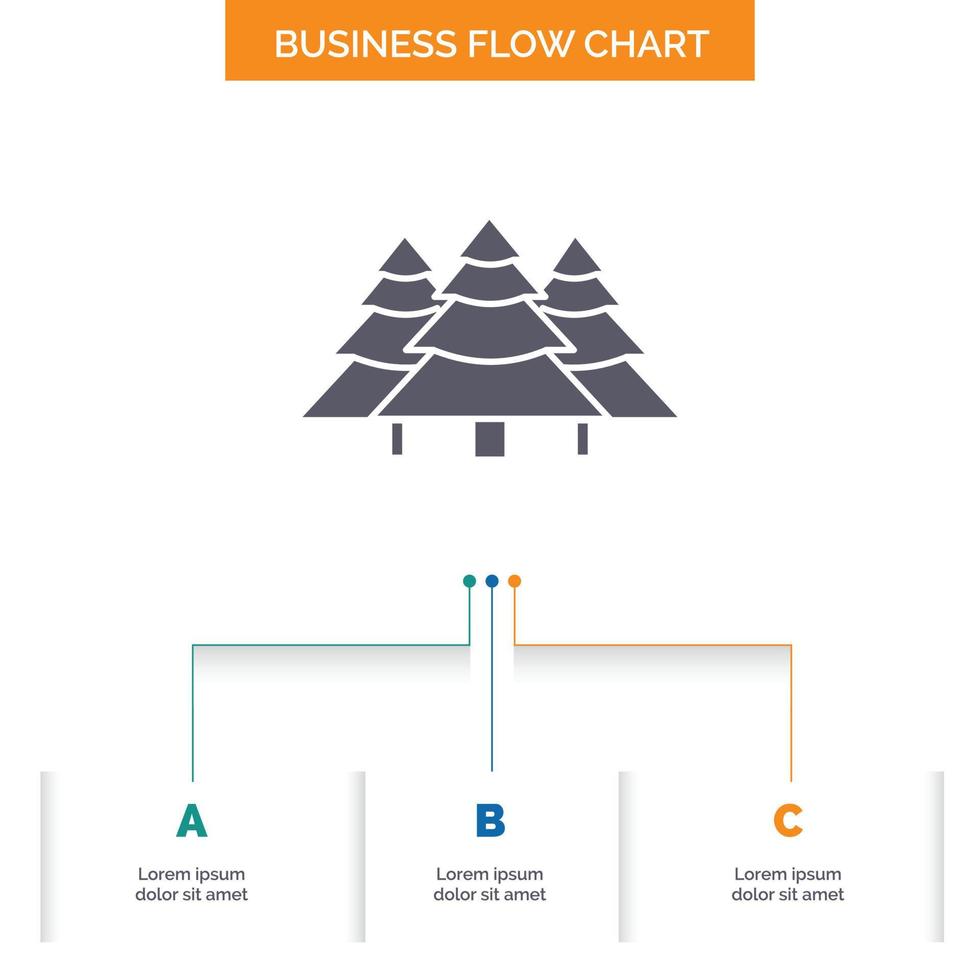 Woud. camping. oerwoud. boom. dennen bedrijf stromen tabel ontwerp met 3 stappen. glyph icoon voor presentatie achtergrond sjabloon plaats voor tekst. vector