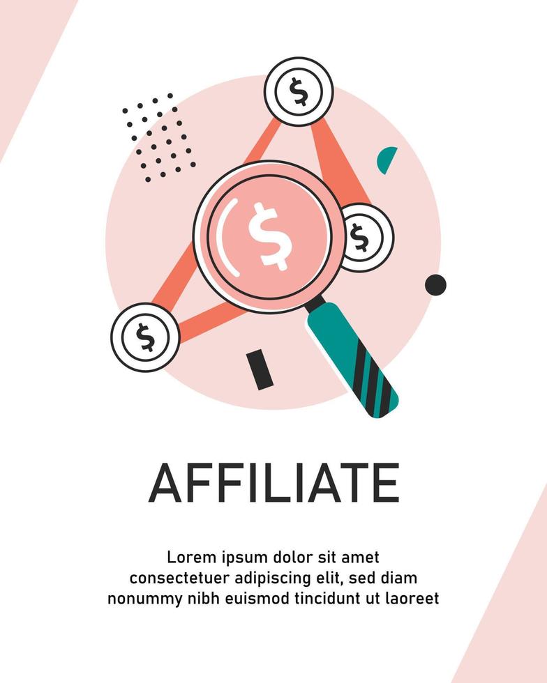 affiliate afzet schets concept vector illustratie. vlak bedrijf reclame en advertentie strategie gebruik makend van seo