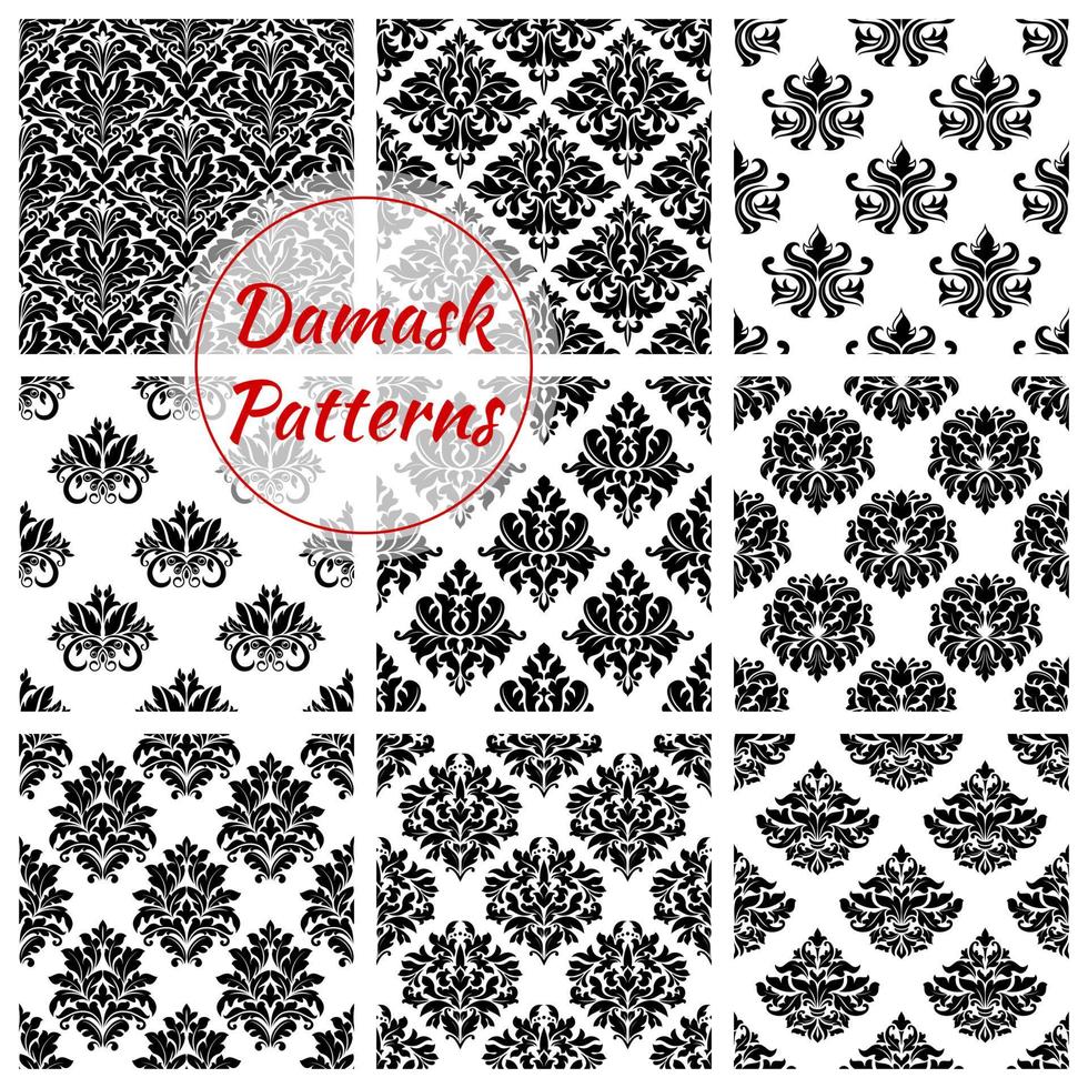 damast patroon bloemen ornament vector naadloos reeks