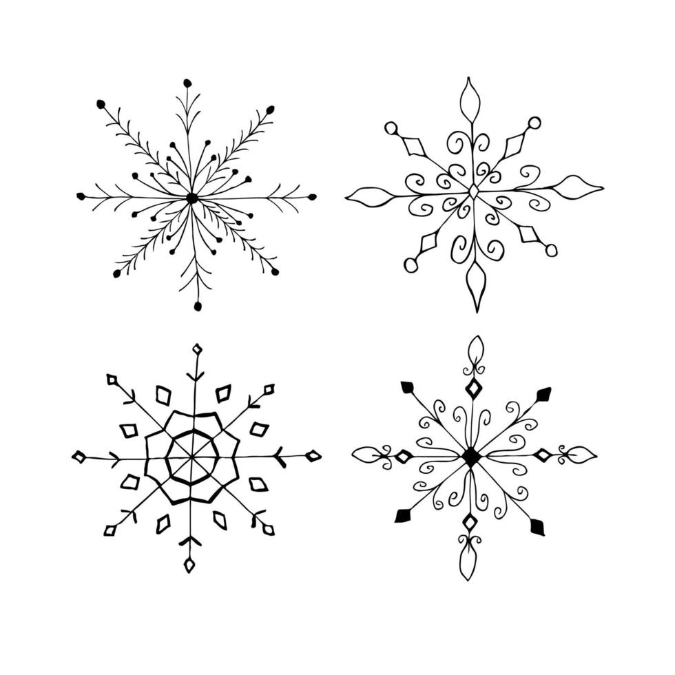 reeks van tekening Kerstmis sneeuwvlok geïsoleerd Aan wit. vector illustratie. eps10