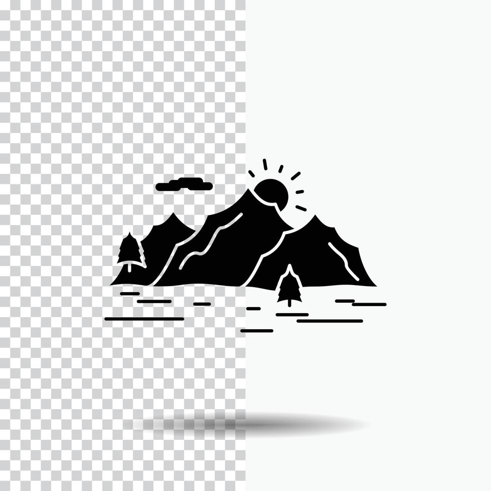 berg. heuvel. landschap. natuur. boom glyph icoon Aan transparant achtergrond. zwart icoon vector