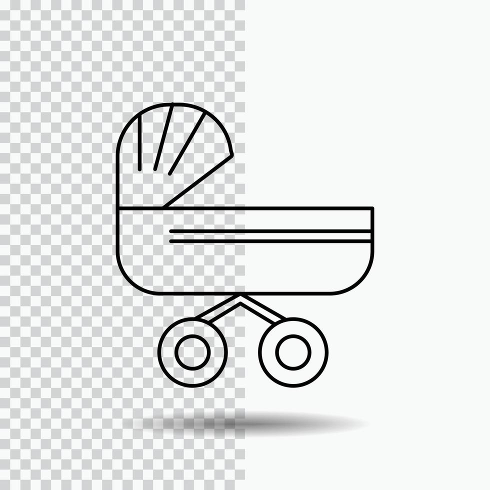 karretje. baby. kinderen. duw. wandelwagen lijn icoon Aan transparant achtergrond. zwart icoon vector illustratie