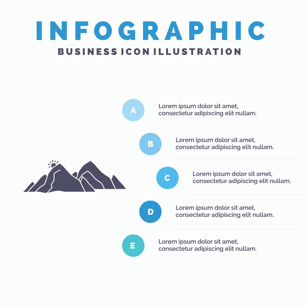 berg. landschap. heuvel. natuur. tafereel infographics sjabloon voor website en presentatie. glyph grijs icoon met blauw infographic stijl vector illustratie.