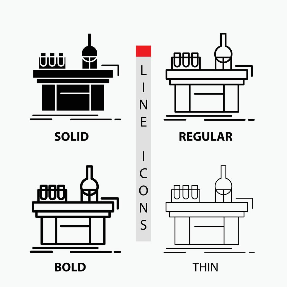 biologie. chemie. laboratorium. laboratorium. productie icoon in dun. normaal. stoutmoedig lijn en glyph stijl. vector illustratie