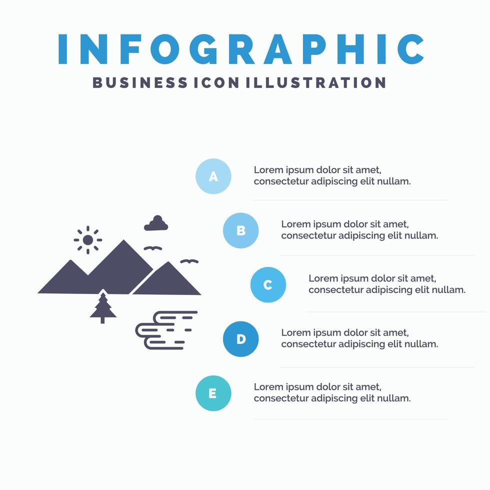 bergen. natuur. buitenshuis. wolken. zon infographics sjabloon voor website en presentatie. glyph grijs icoon met blauw infographic stijl vector illustratie.