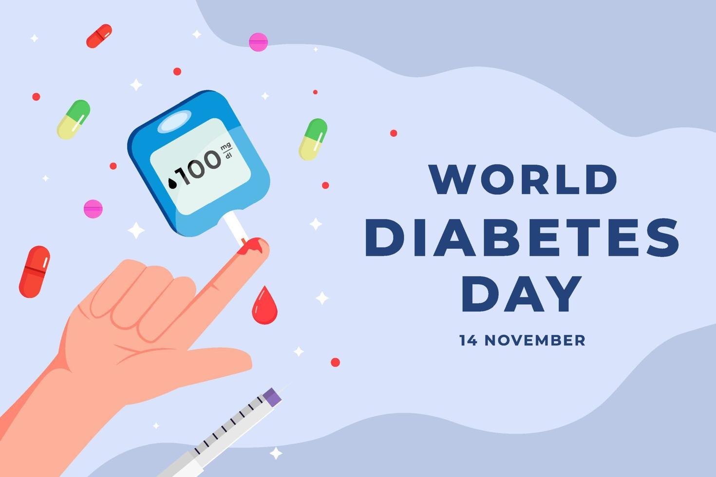 vector vlak ontwerp wereld diabetes dag achtergrond illustratie met hand- en geneeskunde