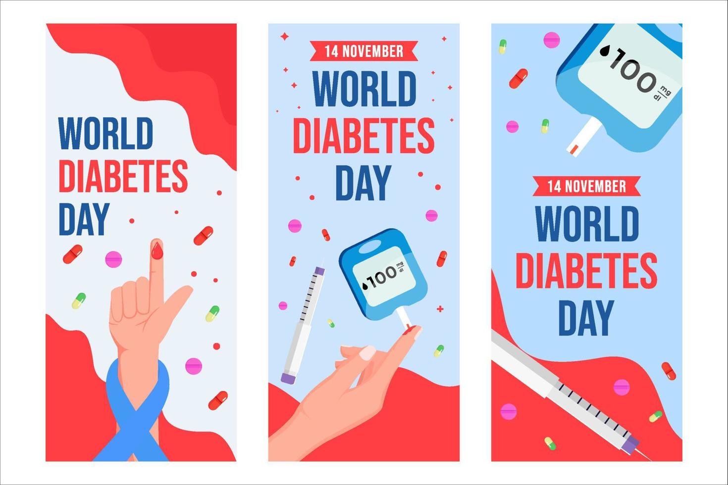 vlak wereld diabetes dag verticaal banier reeks vector