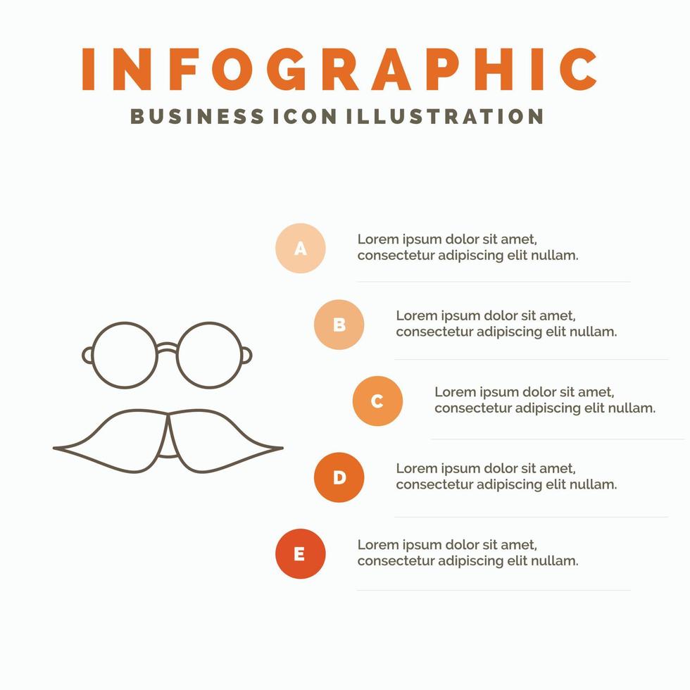 snor. hipster. verhuizer. bril. mannen infographics sjabloon voor website en presentatie. lijn grijs icoon met oranje infographic stijl vector illustratie