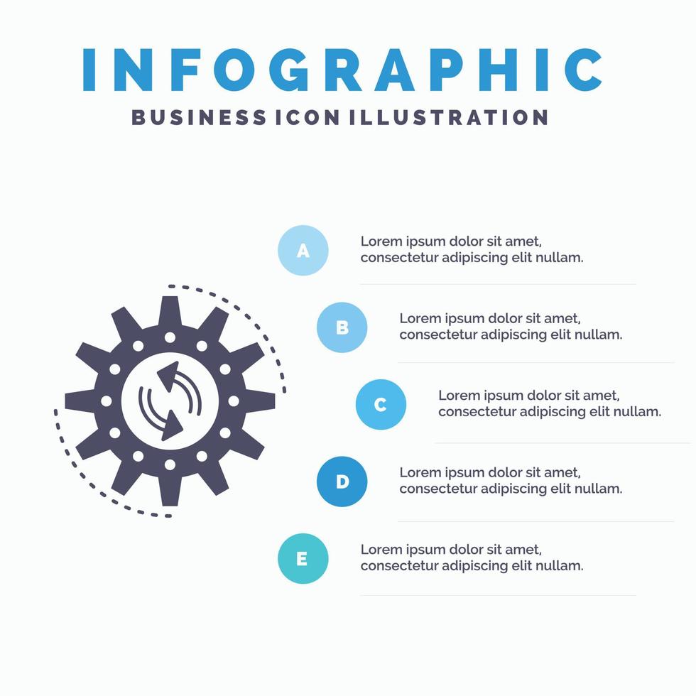 beheer. werkwijze. productie. taak. werk infographics sjabloon voor website en presentatie. glyph grijs icoon met blauw infographic stijl vector illustratie.