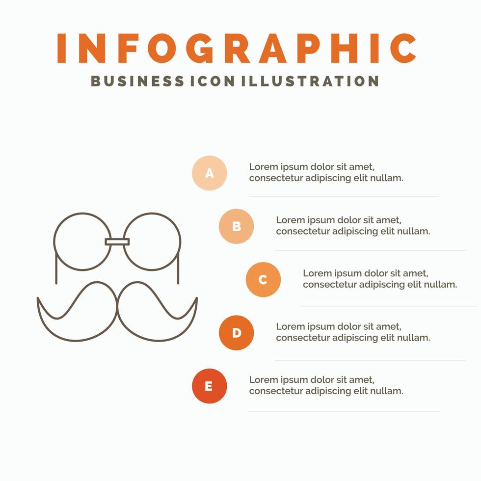 snor. hipster. verhuizer. bril. mannen infographics sjabloon voor website en presentatie. lijn grijs icoon met oranje infographic stijl vector illustratie