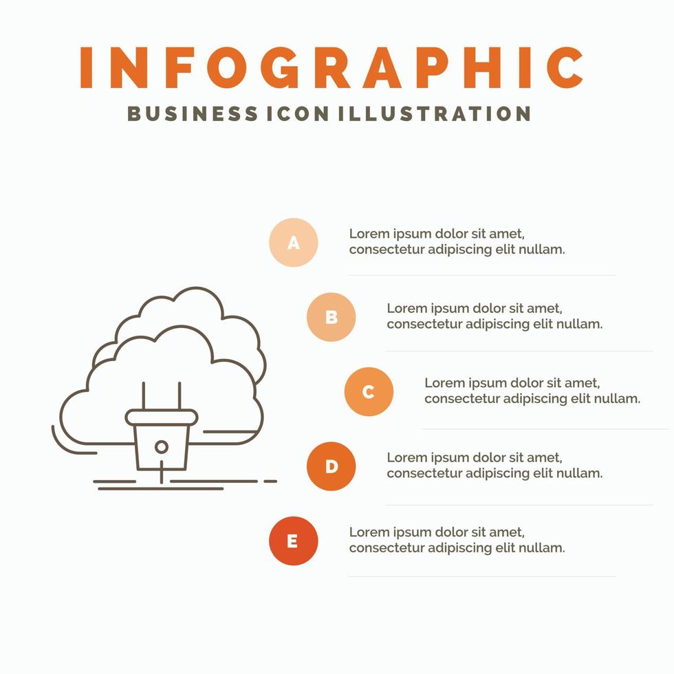 wolk. verbinding. energie. netwerk. macht infographics sjabloon voor website en presentatie. lijn grijs icoon met oranje infographic stijl vector illustratie