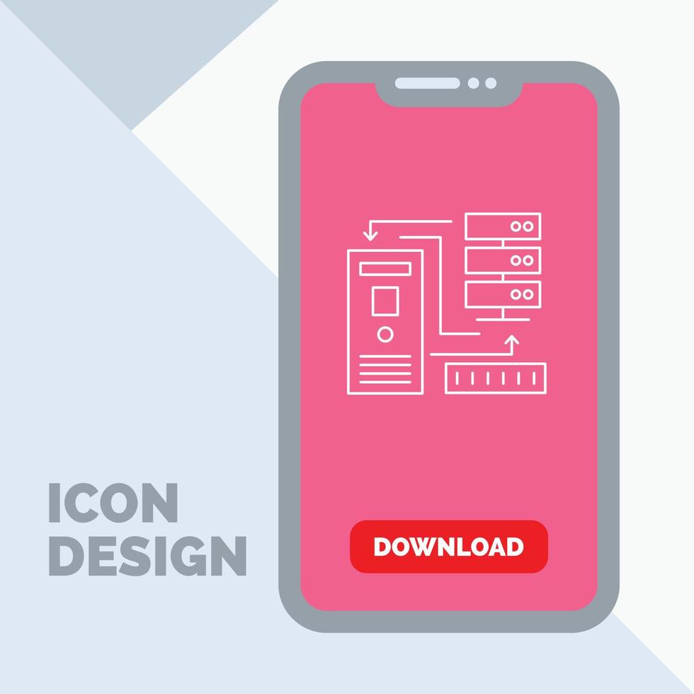 combinatie. gegevens. databank. elektronisch. informatie lijn icoon in mobiel voor downloaden bladzijde vector