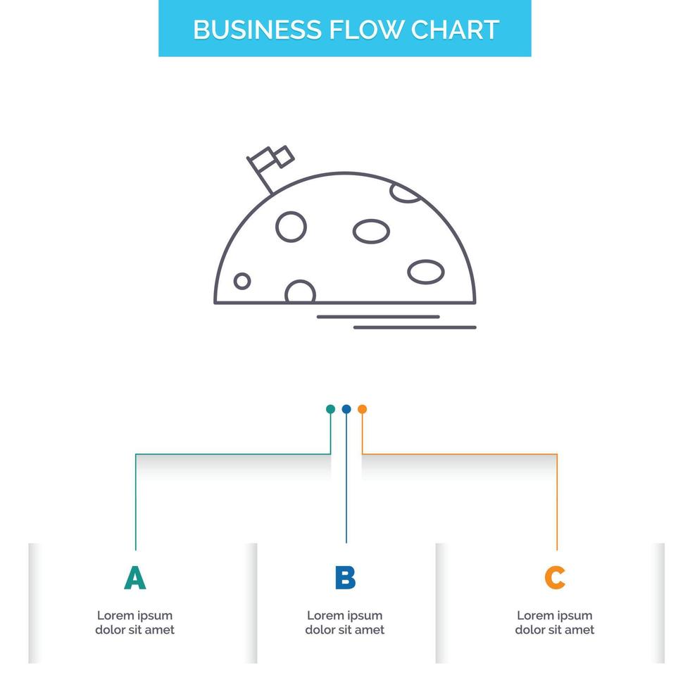 planeet. ruimte. maan. vlag. Mars bedrijf stromen tabel ontwerp met 3 stappen. lijn icoon voor presentatie achtergrond sjabloon plaats voor tekst vector