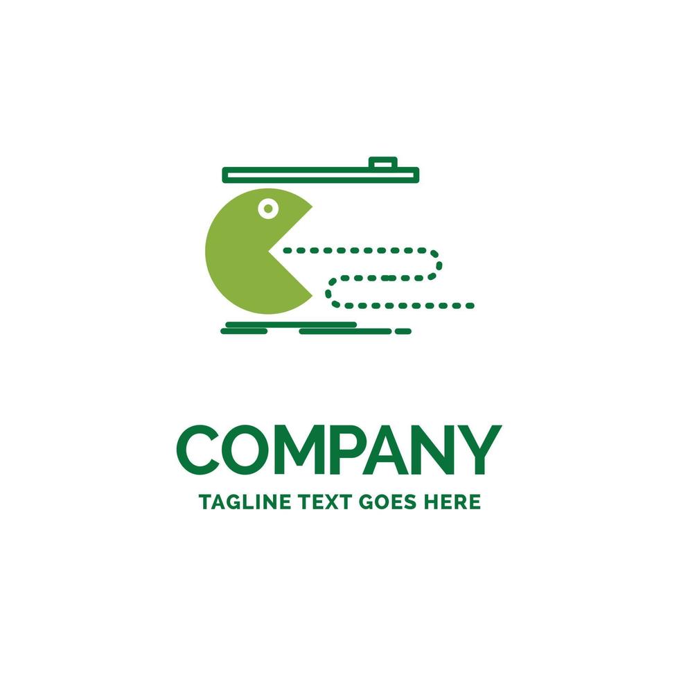 karakter. computer. spel. gamen. pacman vlak bedrijf logo sjabloon. creatief groen merk naam ontwerp. vector