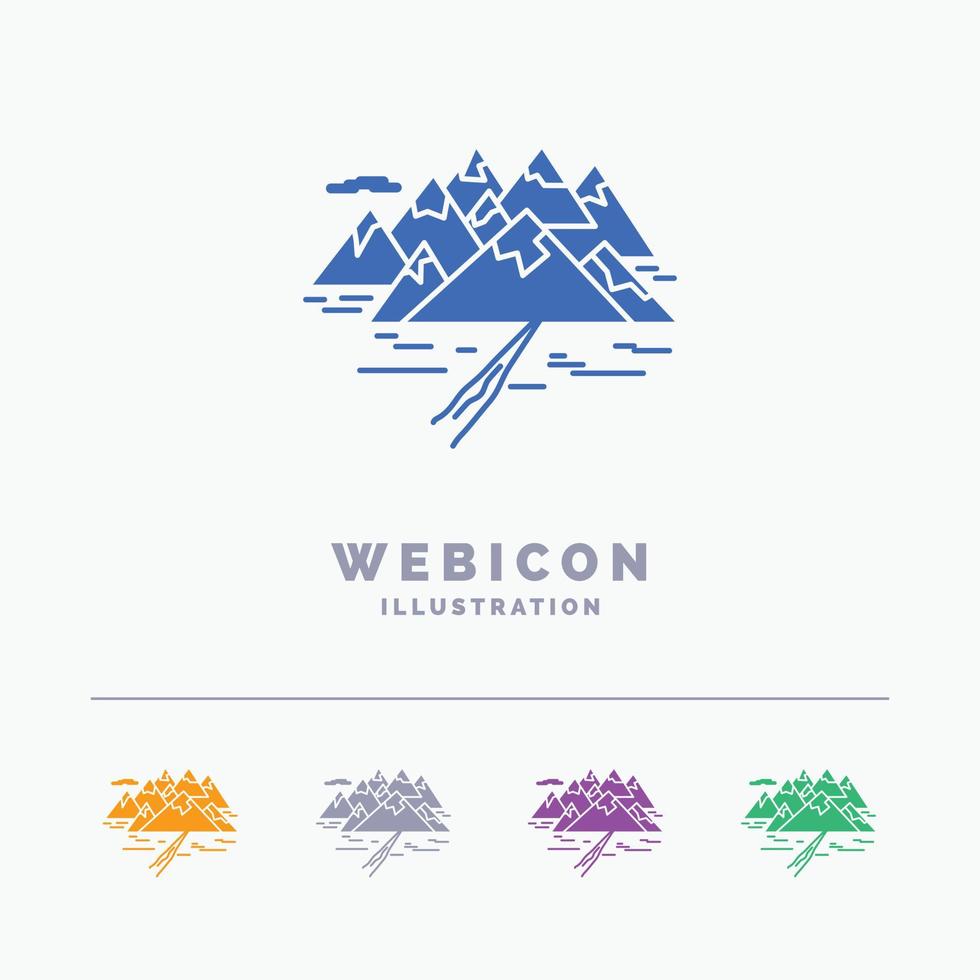 berg. heuvel. landschap. rotsen. barst 5 kleur glyph web icoon sjabloon geïsoleerd Aan wit. vector illustratie