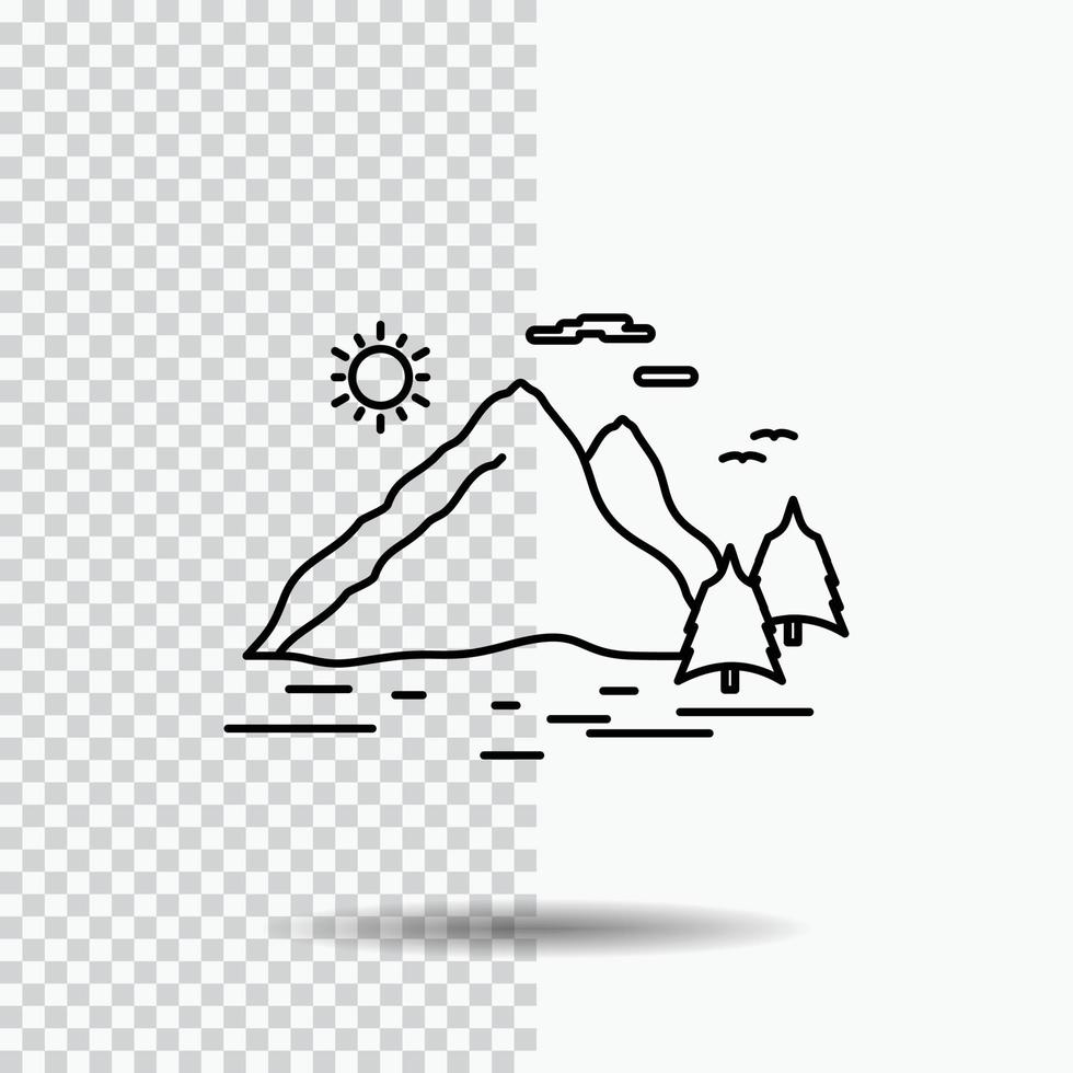 natuur. heuvel. landschap. berg. zon lijn icoon Aan transparant achtergrond. zwart icoon vector illustratie