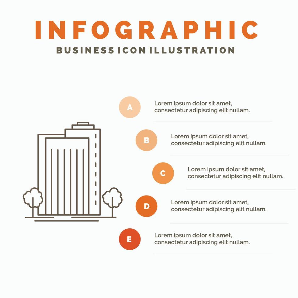 gebouw. groente. fabriek. stad. slim infographics sjabloon voor website en presentatie. lijn grijs icoon met oranje infographic stijl vector illustratie