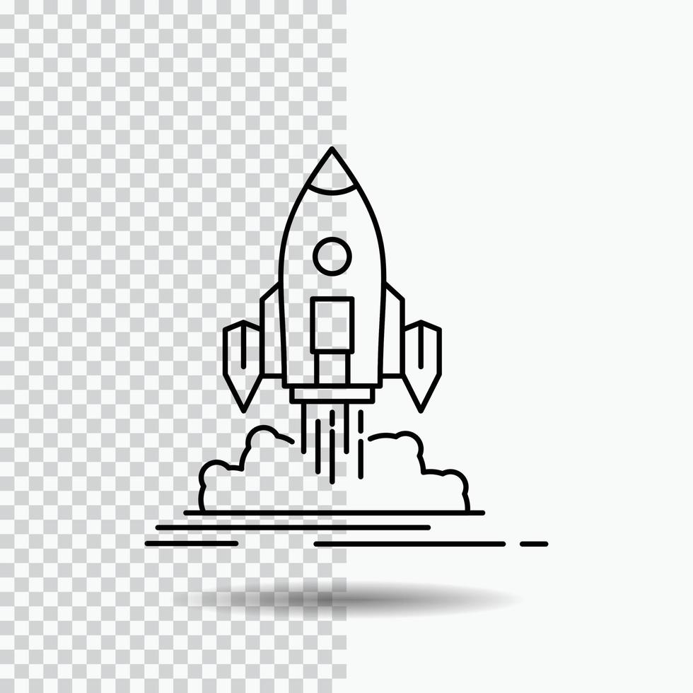 launch. missie. shuttle. beginnen. publiceren lijn icoon Aan transparant achtergrond. zwart icoon vector illustratie