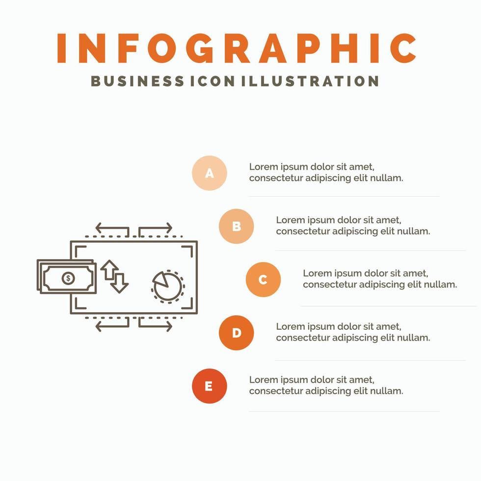 financiën. stromen. marketing. geld. betalingen infographics sjabloon voor website en presentatie. lijn grijs icoon met oranje infographic stijl vector illustratie
