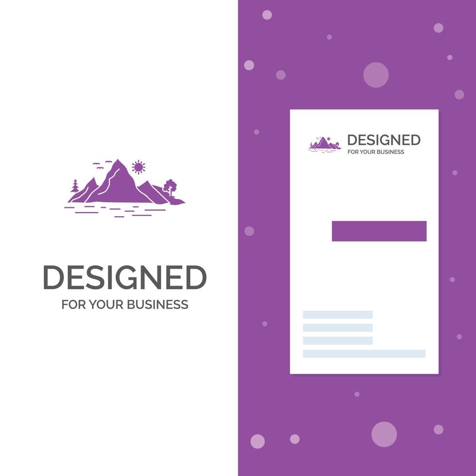 bedrijf logo voor natuur. heuvel. landschap. berg. boom. verticaal Purper bedrijf .bezoeken kaart sjabloon. creatief achtergrond vector illustratie