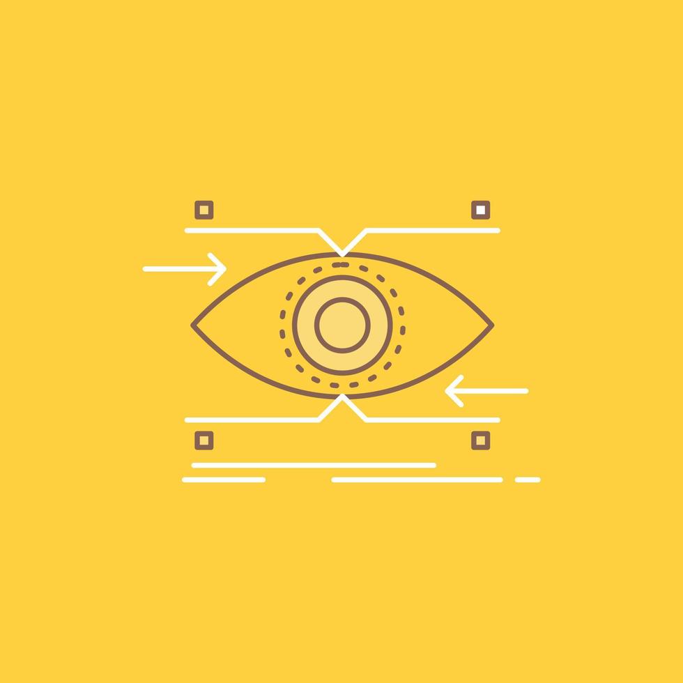 aandacht. oog. focus. op zoek. visie vlak lijn gevulde icoon. mooi logo knop over- geel achtergrond voor ui en ux. website of mobiel toepassing vector