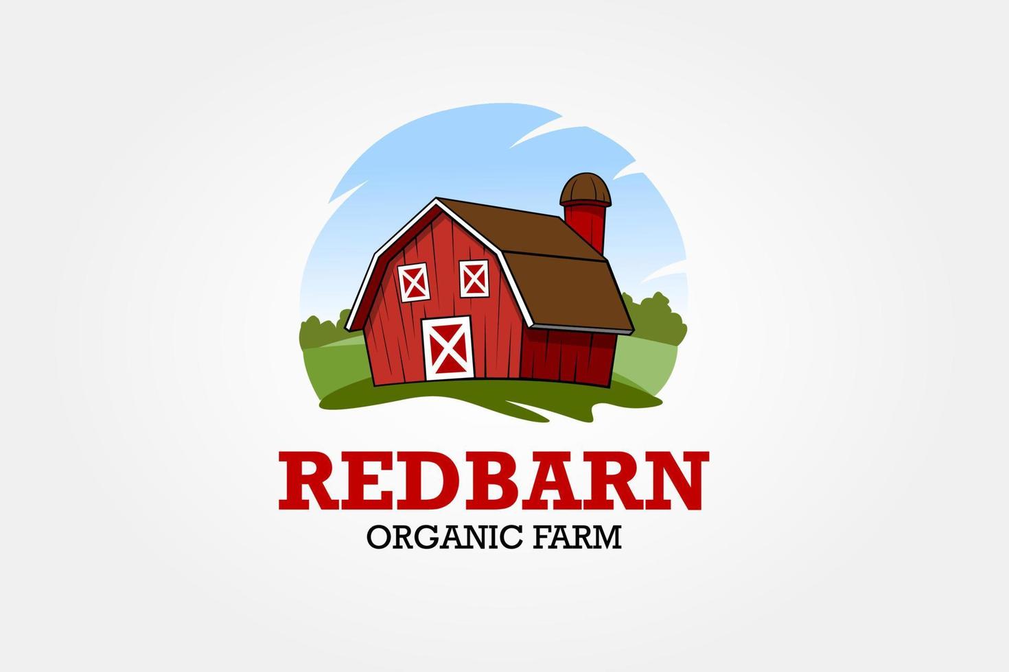 rood schuur biologisch boerderij vector logo tekenfilm. vector illustratie van rood boerderij gebouw en verwant artikelen. uitstekend logo sjabloon zeer geschikt voor landbouw.