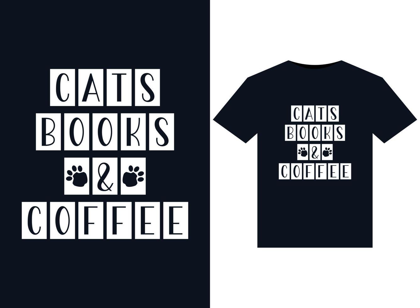 katten boeken en koffie illustraties voor drukklare t-shirts ontwerp vector