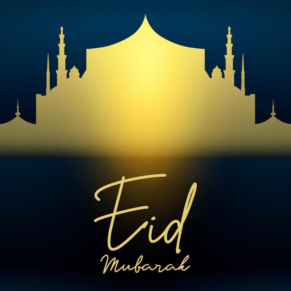 elegant en luxe gouden grafisch eid mubarak groet sociaal media post met goud en donker blauw kleur. vector illustratie Islamitisch achtergrond met mooi moskee ontwerp