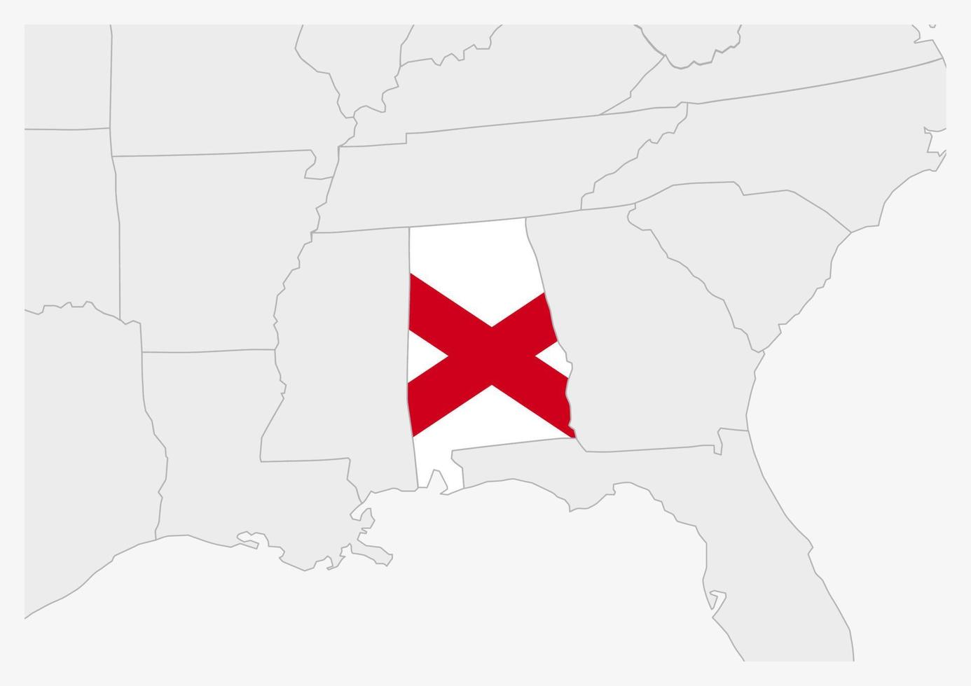 ons staat Alabama kaart gemarkeerd in Alabama vlag kleuren vector