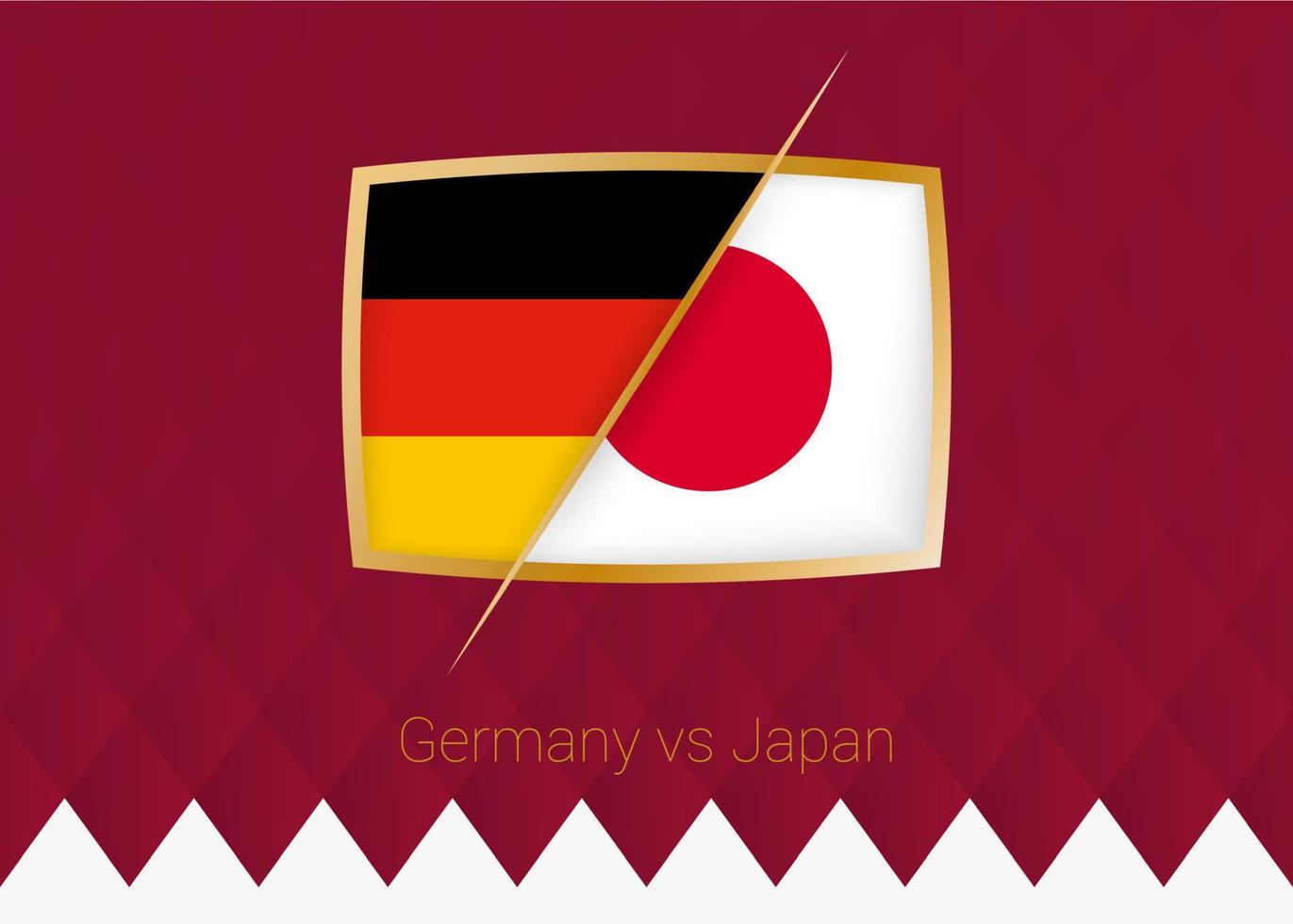 Duitsland vs Japan, groep stadium icoon van Amerikaans voetbal wedstrijd Aan bordeaux achtergrond. vector