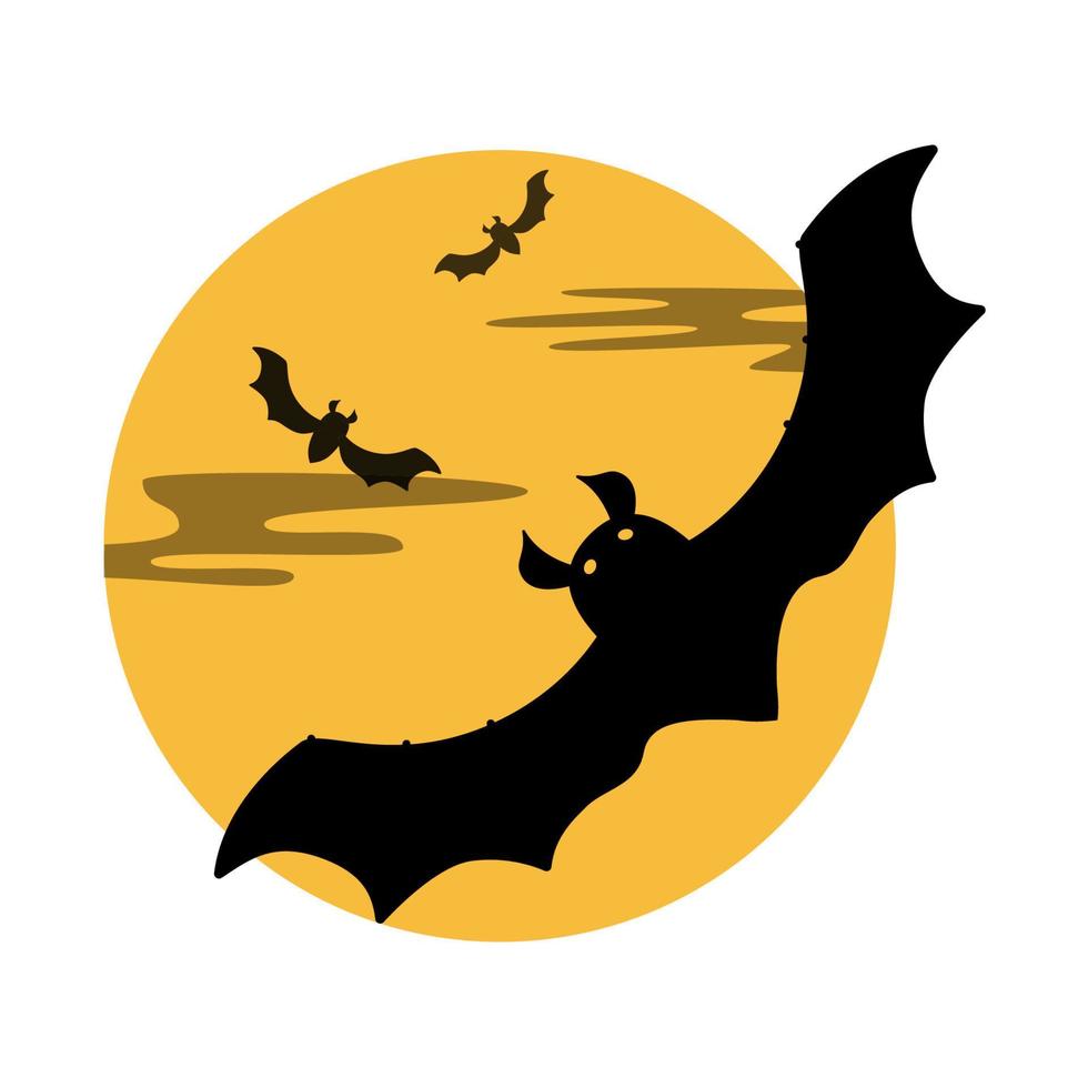 vleermuizen vliegend onder een vol geel maan. halloween vector geïsoleerd illustratie Aan wit achtergrond. voor uw ontwerp scherm of afdrukken post kaart, flyers, embleem