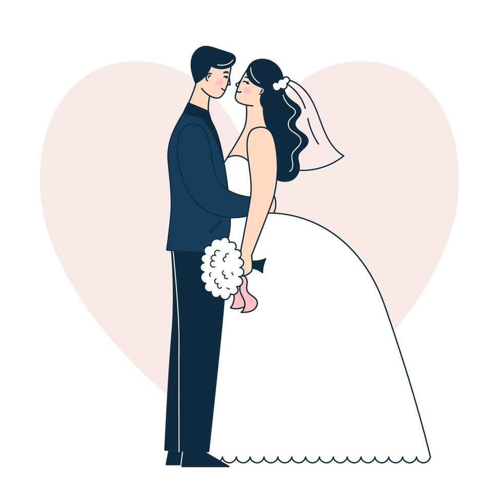 mooi bruiloft paar. bruid en bruidegom. tekening vector illustratie