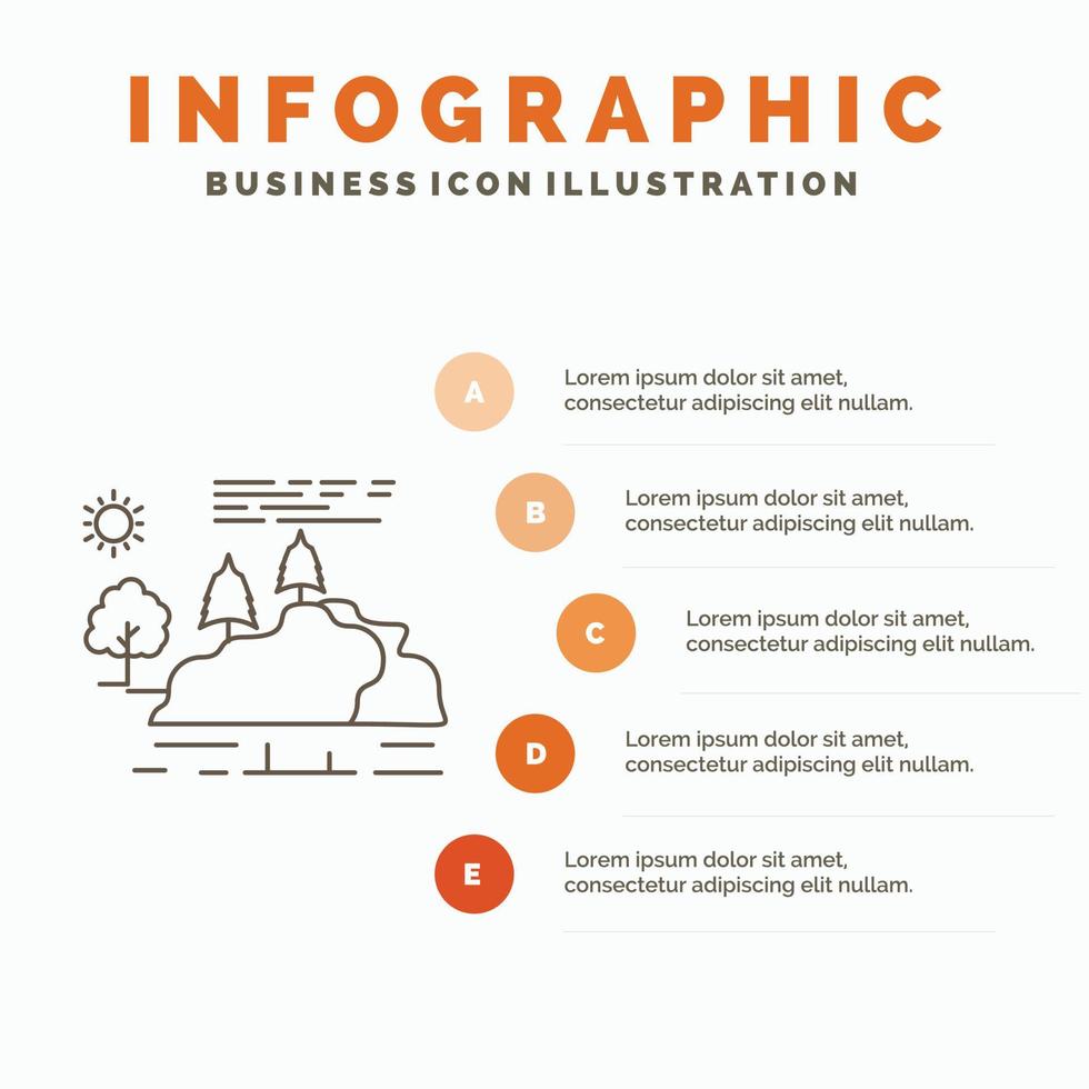 heuvel. landschap. natuur. berg. regen infographics sjabloon voor website en presentatie. lijn grijs icoon met oranje infographic stijl vector illustratie