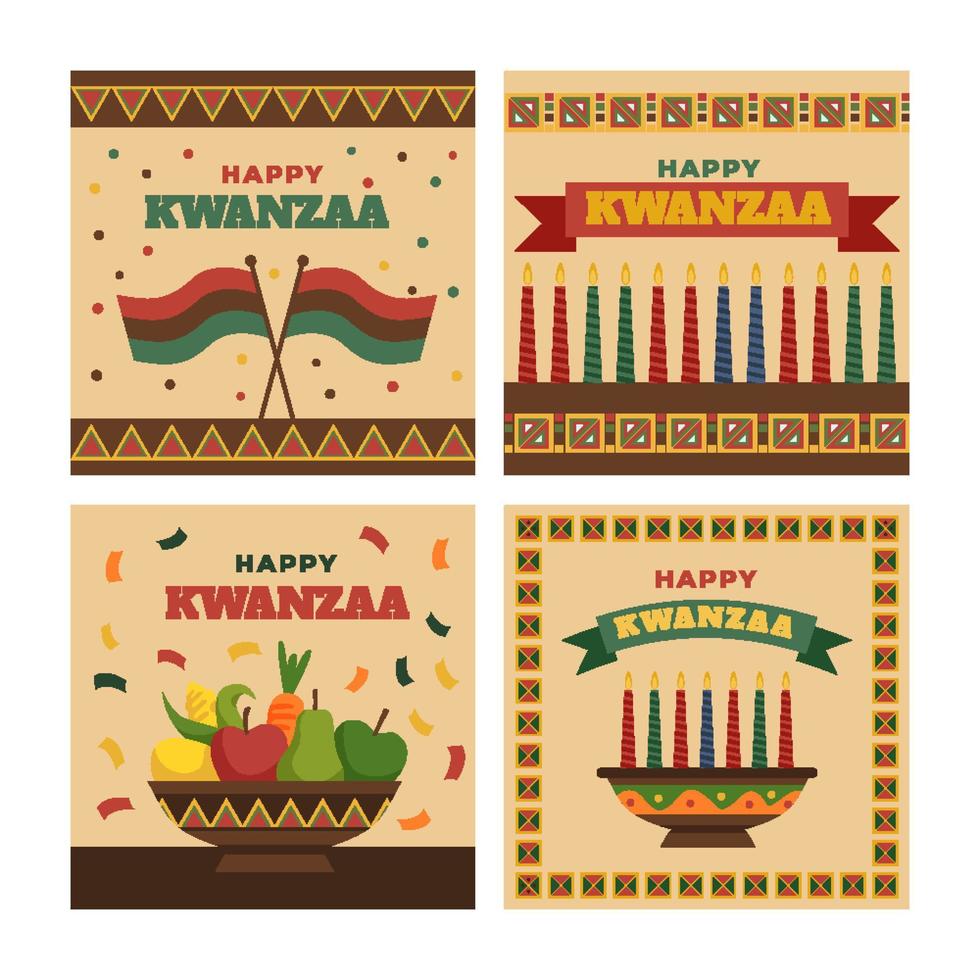 gelukkig kwanzaa sociaal media berichten vector