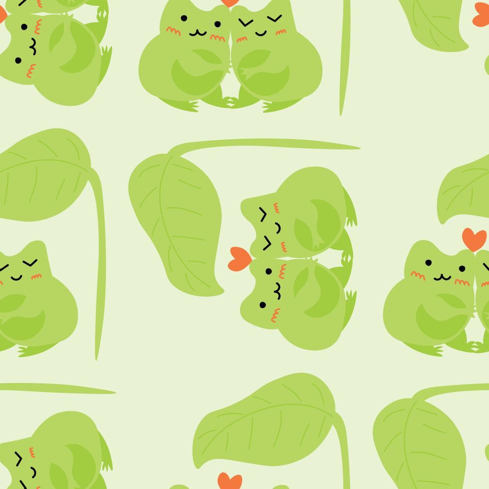 schattig tekenfilm kikkers. verliefd groen padden. vector dier tekens naadloos patroon van amfibie pad tekening.kinderachtig ontwerp voor baby kleren, beddengoed, textiel, afdrukken, behang.