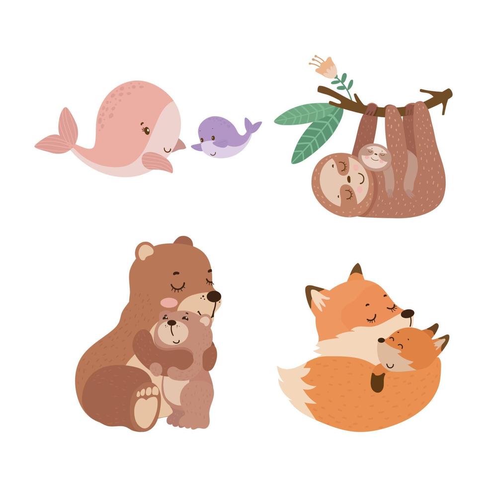 illustraties van dierenmoeders met baby's vector